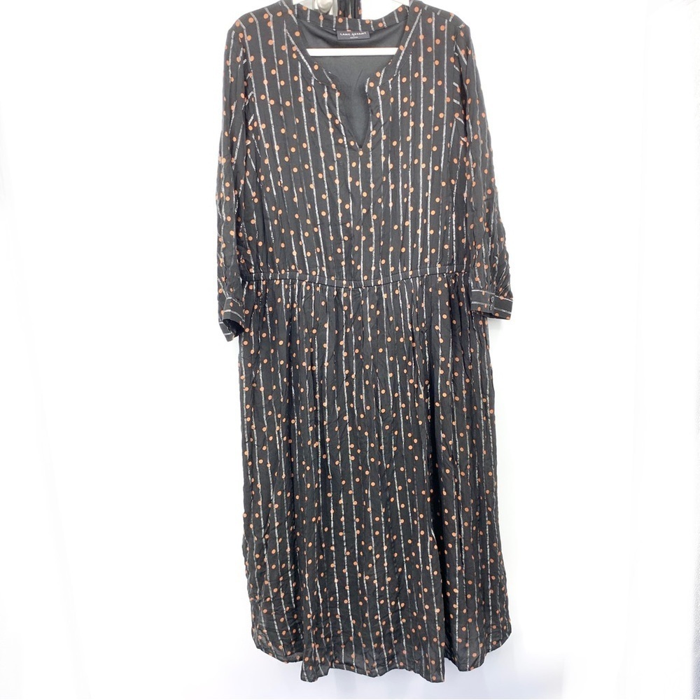 Lane Bryant Women Size 20 Dress Long Sleeve Midi Black Brown Polka Dot‎ Striped